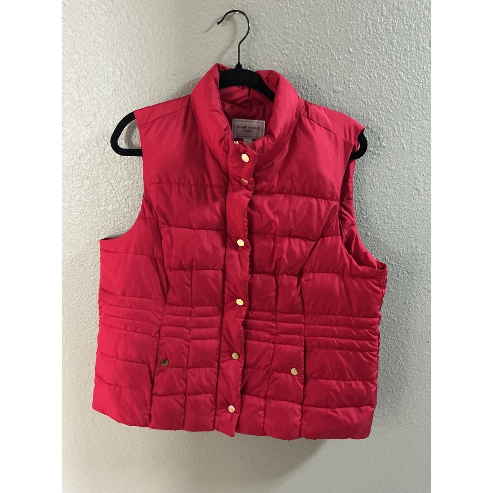 Charter Club Woman Red Puffer Vest Quilted Snap Zip Front Size 1X WPL 8046
